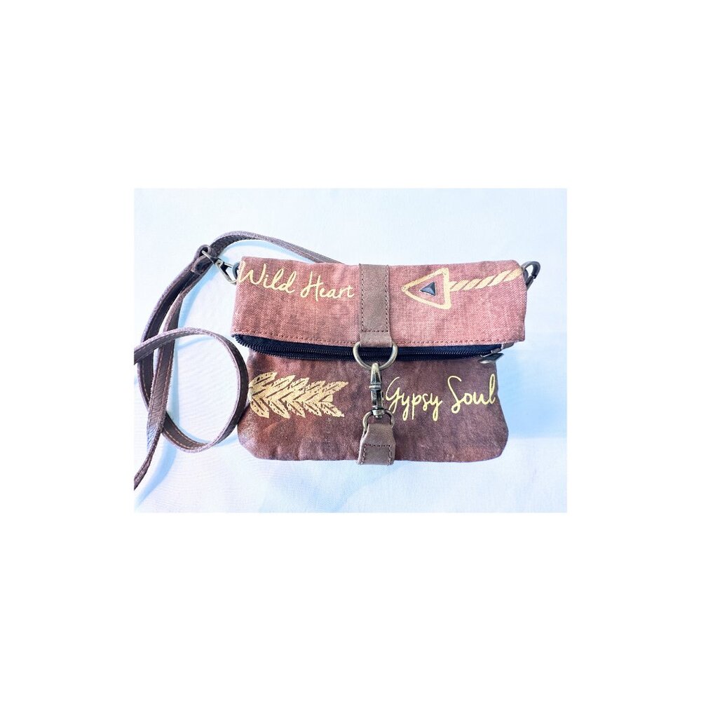 Mona B Gypsy Soul Boho Crossbody Bag Brown Canvas Wild Heart